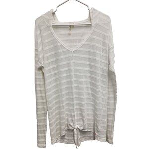 Pink Lotus Women Hoodie Medium White Striped Burnout Pullover Sports Active Yoga